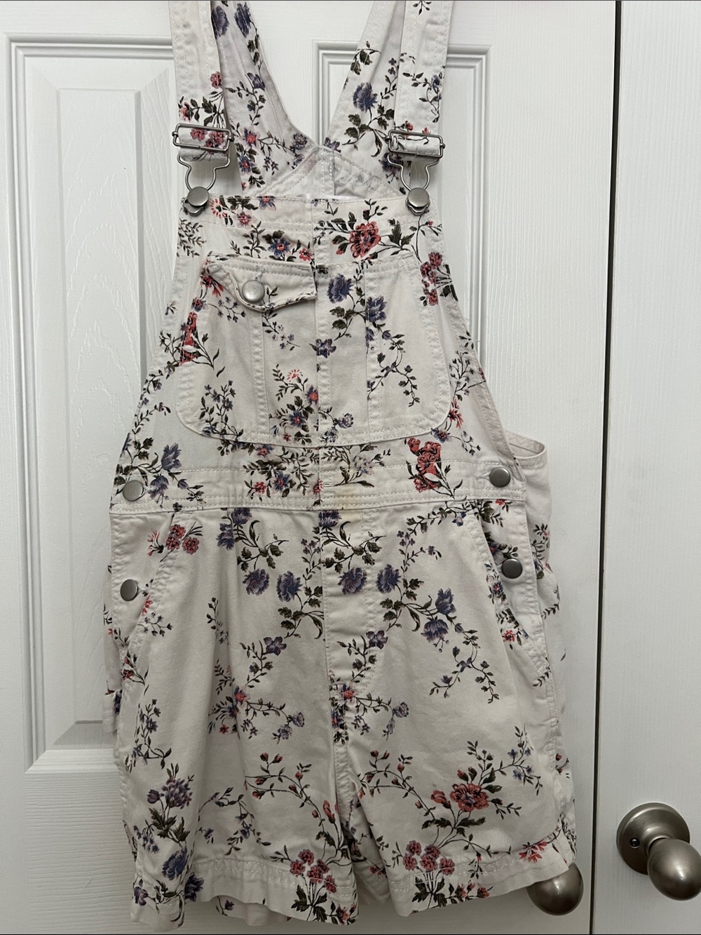 No Boundaries Cream Floral Short Overalls with Pink & Purple Flowers